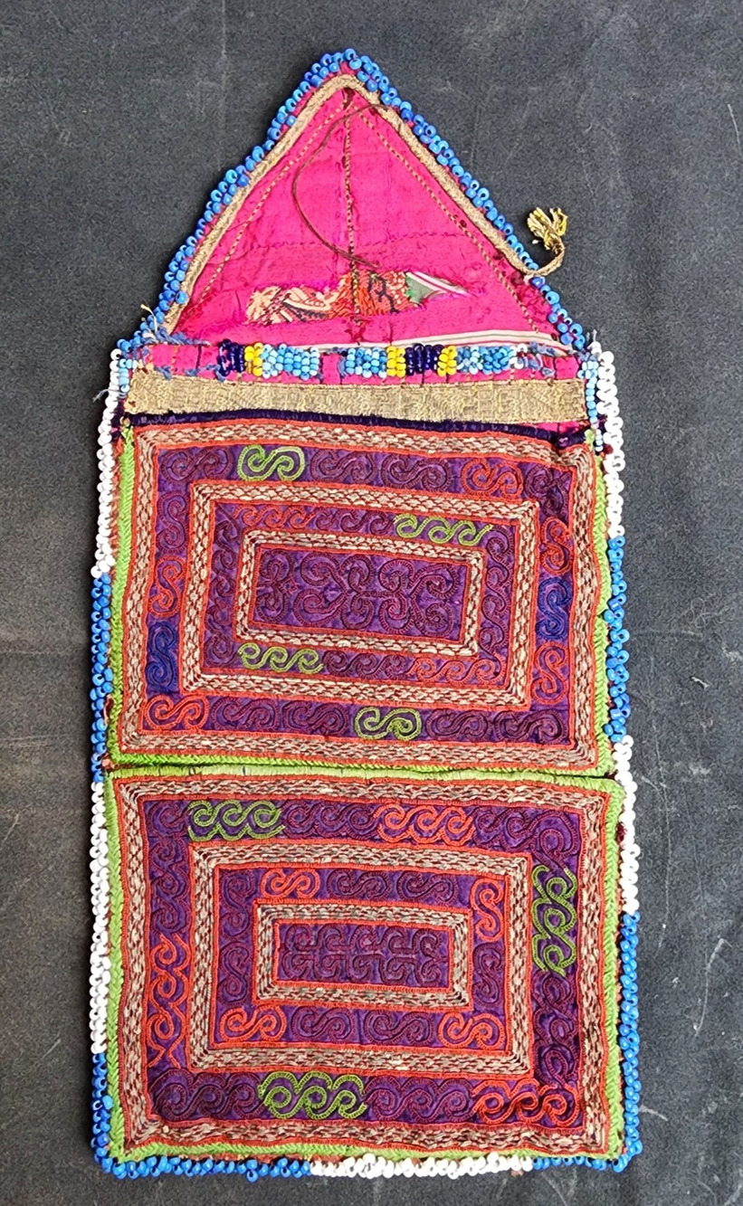 Kuchi Embroidered Pouch Wallet Afghan Handmade Beaded Pink Purple